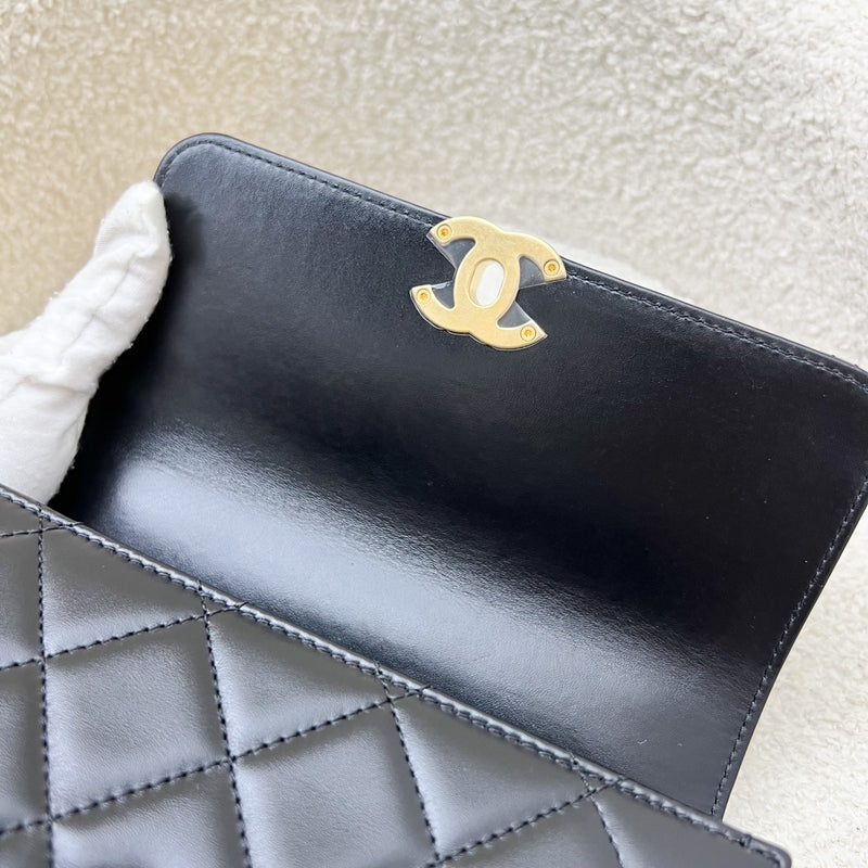 Chanel 24C Seasonal Double Chain Flap in Black Shiny Calfskin and AGHW (Model: AS2615)
