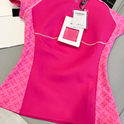 Chanel 24P T-shirt Top in Hot Pink Polyamide / Elastane Sz 36