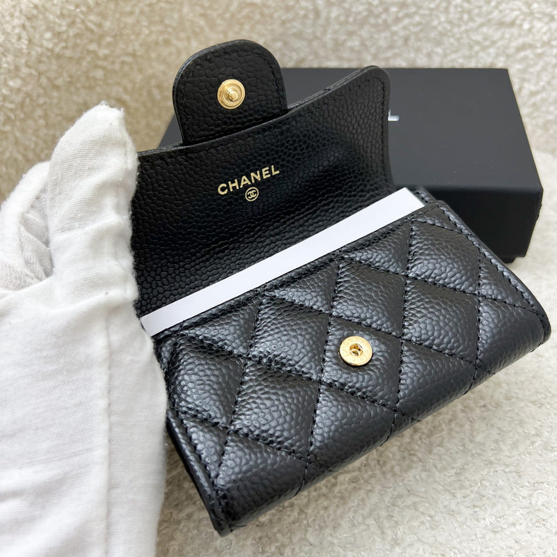 Chanel Classic Snap Card Holder in Black Caviar and GHW