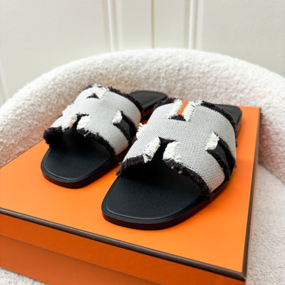 Hermes Oran Toile H Sandals in Prunoir / Noir Size 36