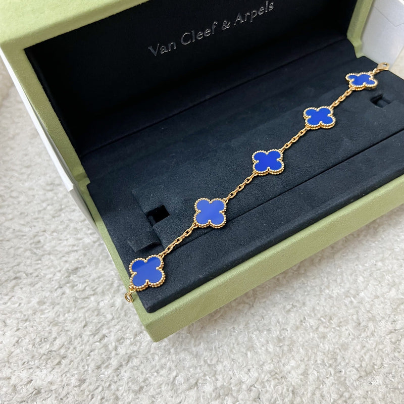 Van Cleef & Arpels VCA Vintage Alhambra 5 Motifs Bracelet with Blue Agate in 18K Yellow Gold (Ref: VCARP34900)