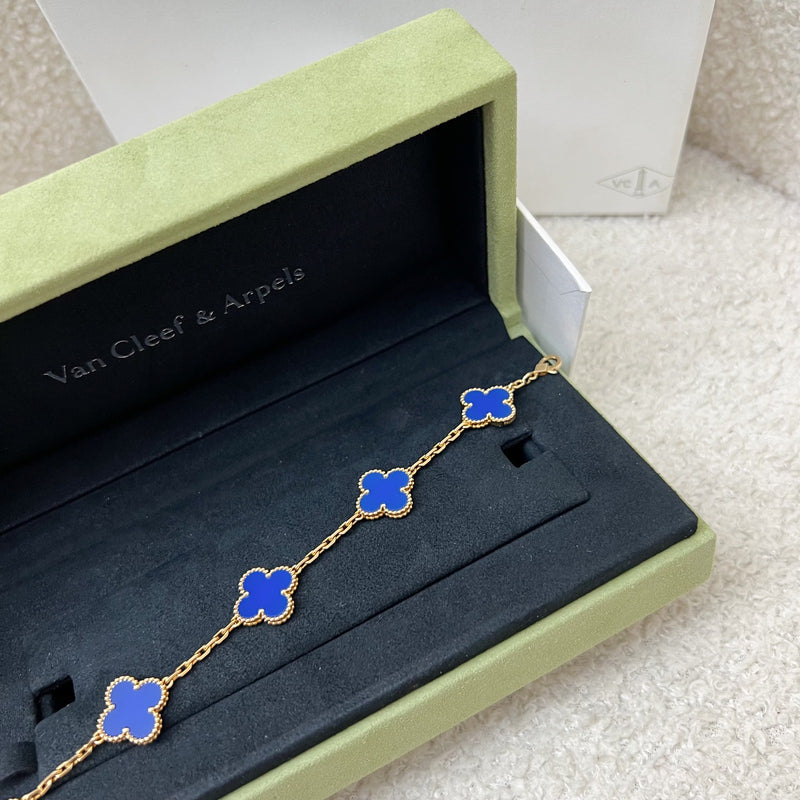 Van Cleef & Arpels VCA Vintage Alhambra 5 Motifs Bracelet with Blue Agate in 18K Yellow Gold (Ref: VCARP34900)