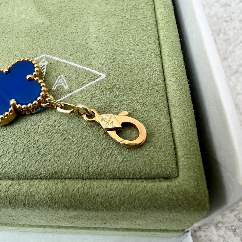 Van Cleef & Arpels VCA Vintage Alhambra 5 Motifs Bracelet with Blue Agate in 18K Yellow Gold (Ref: VCARP34900)