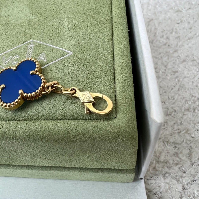 Van Cleef & Arpels VCA Vintage Alhambra 5 Motifs Bracelet with Blue Agate in 18K Yellow Gold (Ref: VCARP34900)