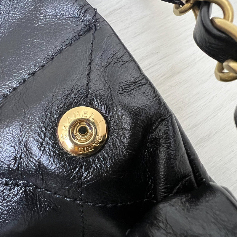 Chanel 22 Small Hobo Bag in Black Shiny Calfskin and AGHW