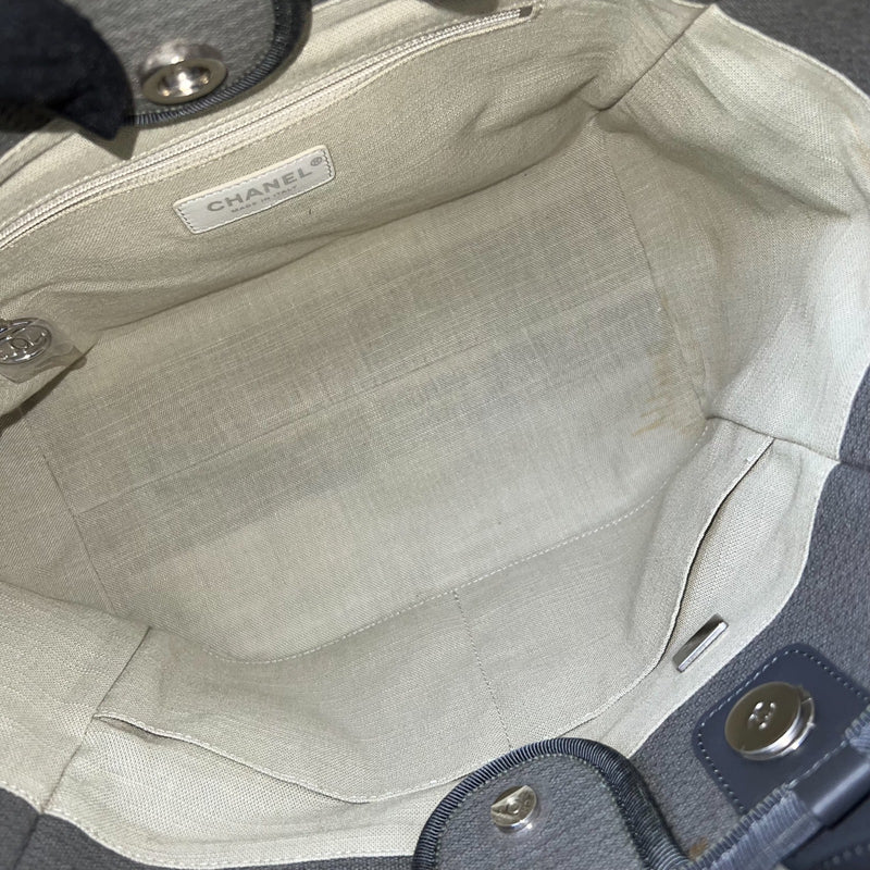 Chanel Small Deauville Shopping Tote in Grey Fabric, Grey Leather and SHW