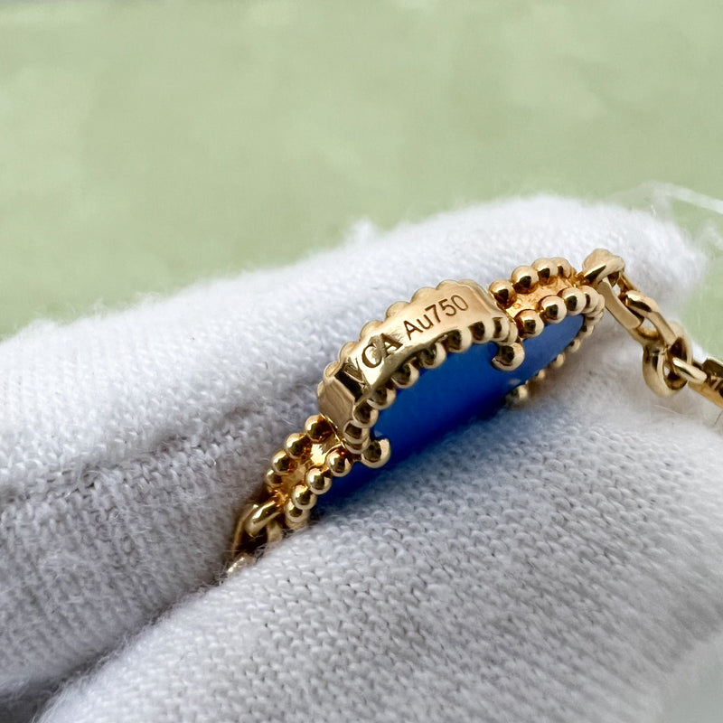 Van Cleef & Arpels VCA Vintage Alhambra 5 Motifs Bracelet with Blue Agate in 18K Yellow Gold (Ref: VCARP34900)