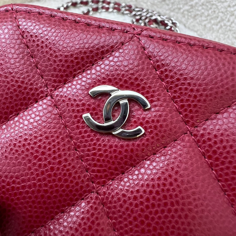 Chanel Vertical Phone Holder / Clutch on Chain in Red Caviar and SHW (Model: A70655)