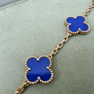 Van Cleef & Arpels VCA Vintage Alhambra 5 Motifs Bracelet with Blue Agate in 18K Yellow Gold (Ref: VCARP34900)