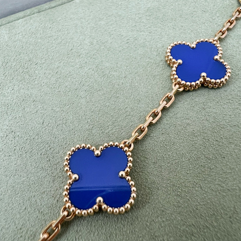Van Cleef & Arpels VCA Vintage Alhambra 5 Motifs Bracelet with Blue Agate in 18K Yellow Gold (Ref: VCARP34900)