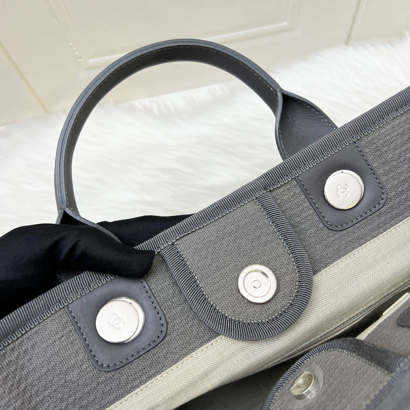 Chanel Small Deauville Shopping Tote in Grey Fabric, Grey Leather and SHW
