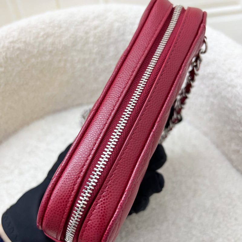 Chanel Vertical Phone Holder / Clutch on Chain in Red Caviar and SHW (Model: A70655)