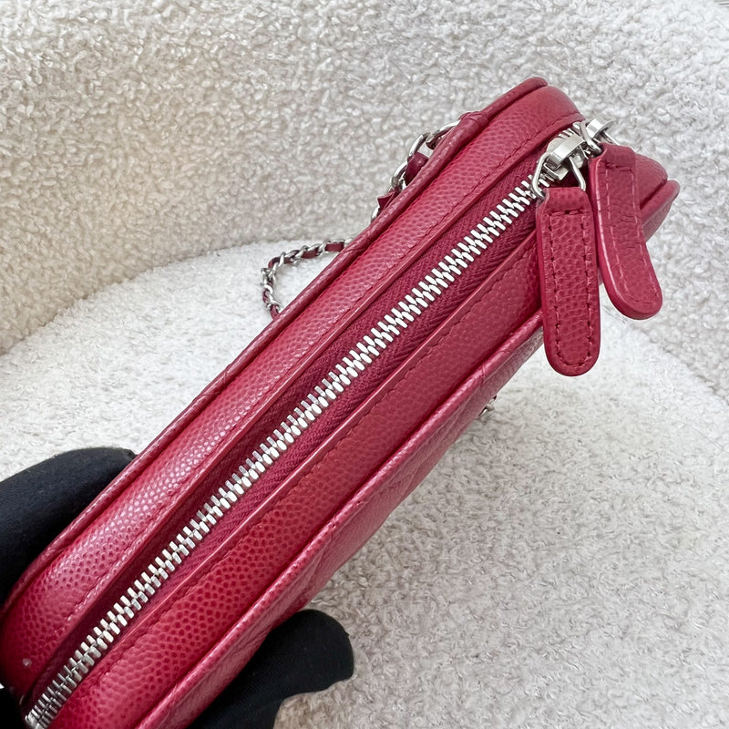 Chanel Vertical Phone Holder / Clutch on Chain in Red Caviar and SHW (Model: A70655)