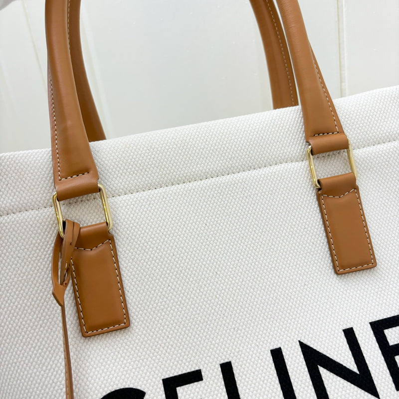 Celine Cabas Canvas Tote Bag with Brown Leather Handles and GHW