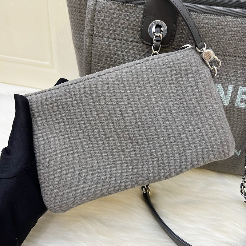 Chanel Small Deauville Shopping Tote in Grey Fabric, Grey Leather and SHW