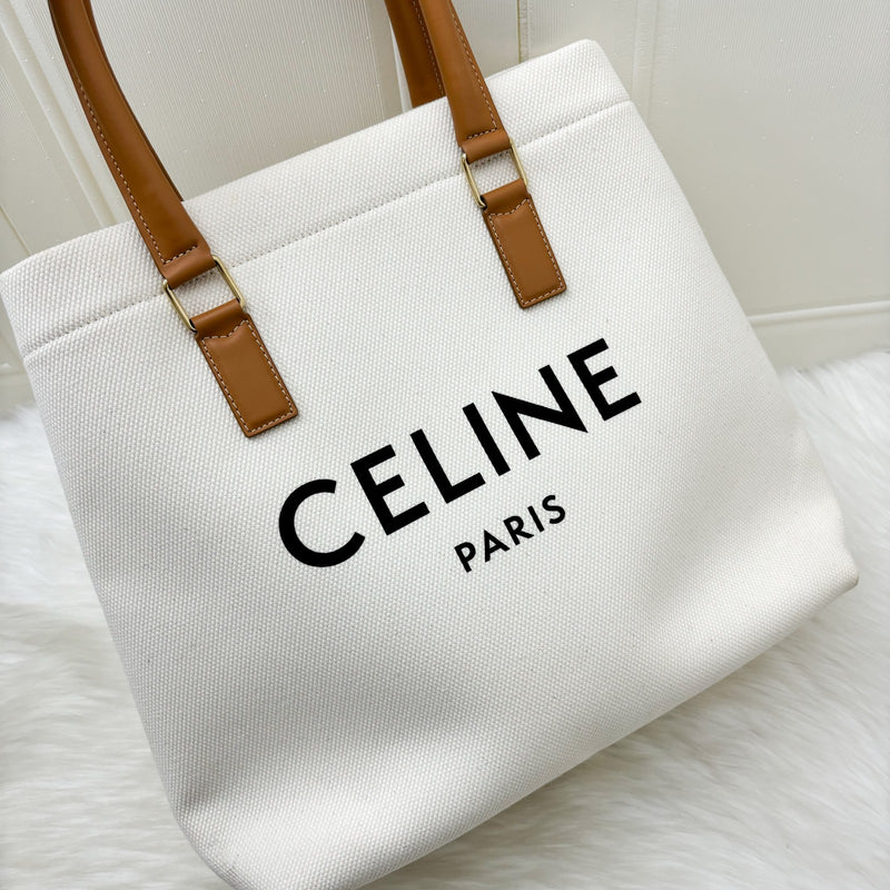 Celine Cabas Canvas Tote Bag with Brown Leather Handles and GHW