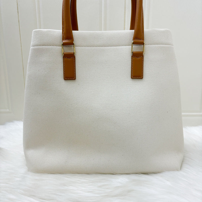 Celine Cabas Canvas Tote Bag with Brown Leather Handles and GHW