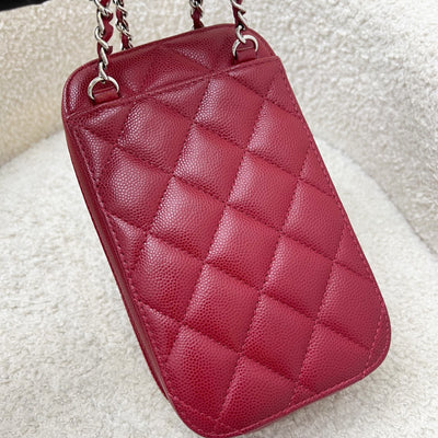 Chanel Vertical Phone Holder / Clutch on Chain in Red Caviar and SHW (Model: A70655)