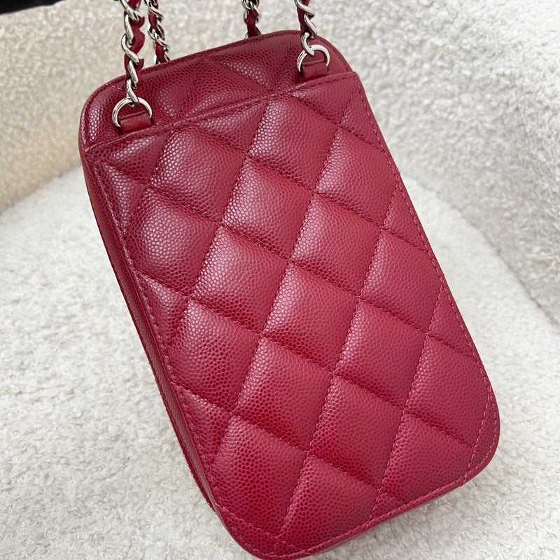 Chanel Vertical Phone Holder / Clutch on Chain in Red Caviar and SHW (Model: A70655)
