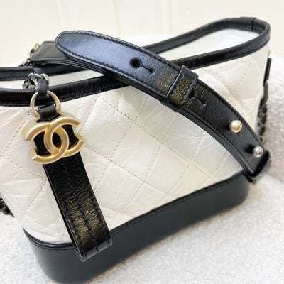 Chanel Small Gabrielle Hobo in White Distressed Calfskin, Black Base and 3-tone HW
