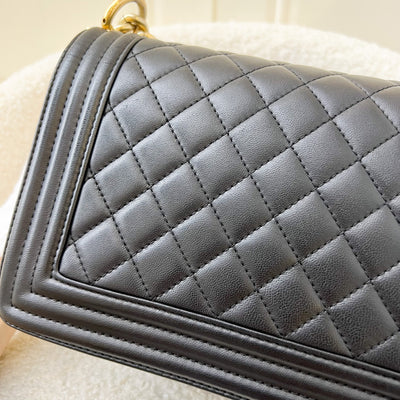 Chanel Medium 25cm Boy Flap in Black Lambskin and AGHW