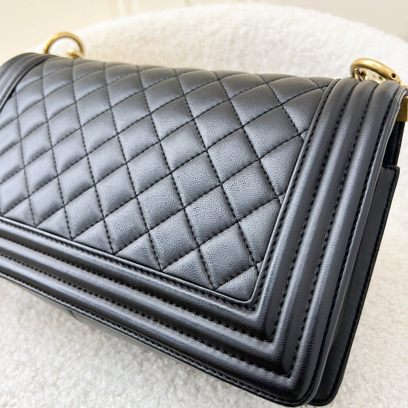 Chanel Medium 25cm Boy Flap in Black Lambskin and AGHW