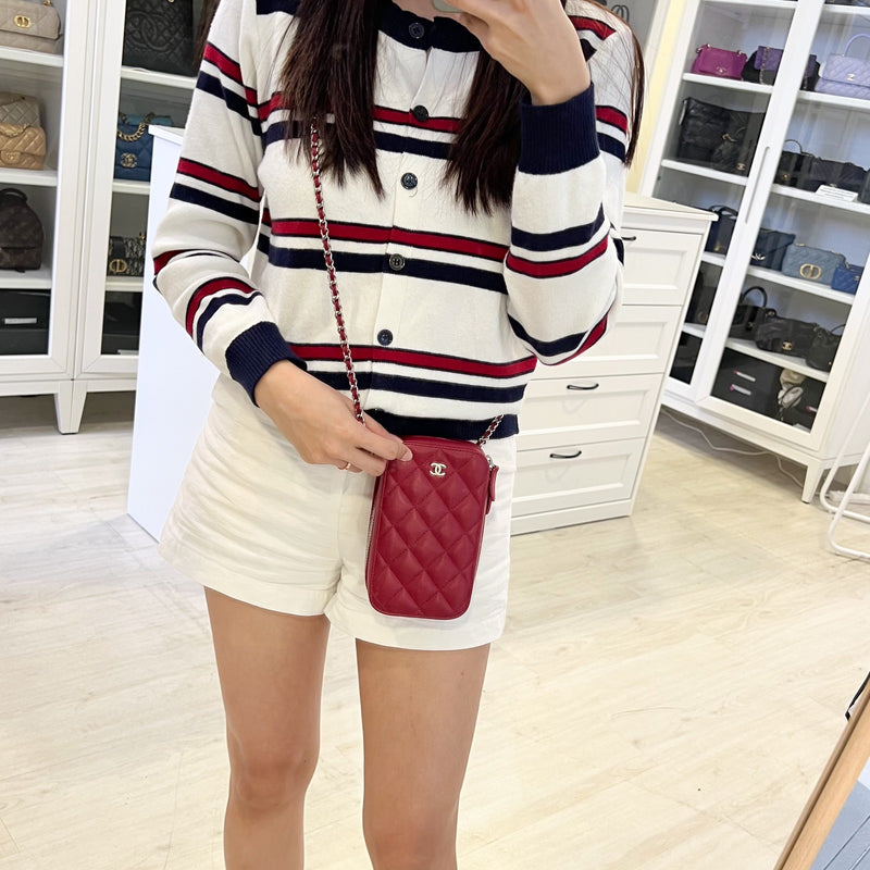 Chanel Vertical Phone Holder / Clutch on Chain in Red Caviar and SHW (Model: A70655)