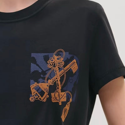 Hermes Droit Cartouche T-shirt in Bleu Noir Cotton