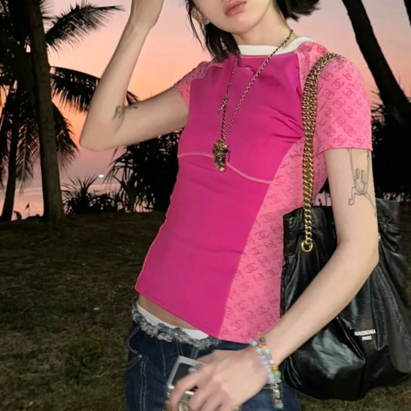 Chanel 24P T-shirt Top in Hot Pink Polyamide / Elastane Sz 36
