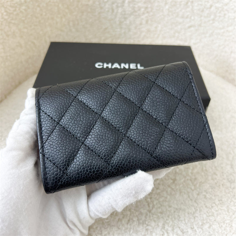 Chanel Classic Snap Card Holder in Black Caviar and GHW