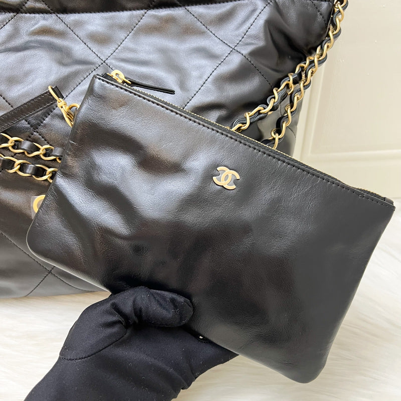 Chanel 22 Small Hobo Bag in Black Shiny Calfskin and AGHW