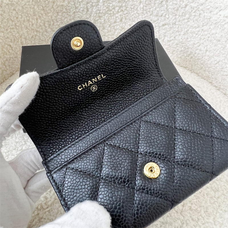 Chanel Classic Snap Card Holder in Black Caviar and GHW