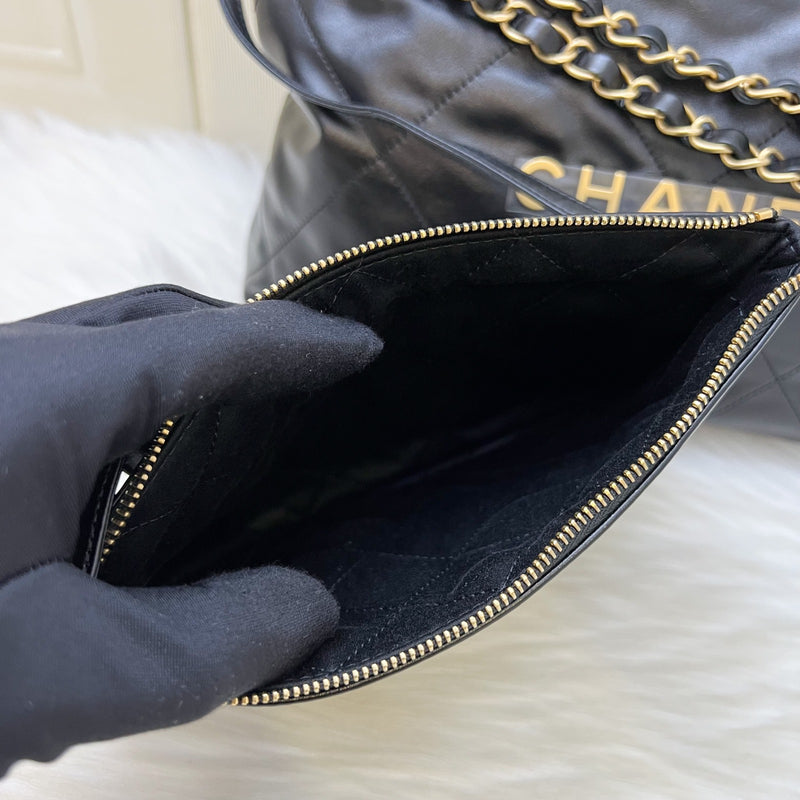Chanel 22 Small Hobo Bag in Black Shiny Calfskin and AGHW