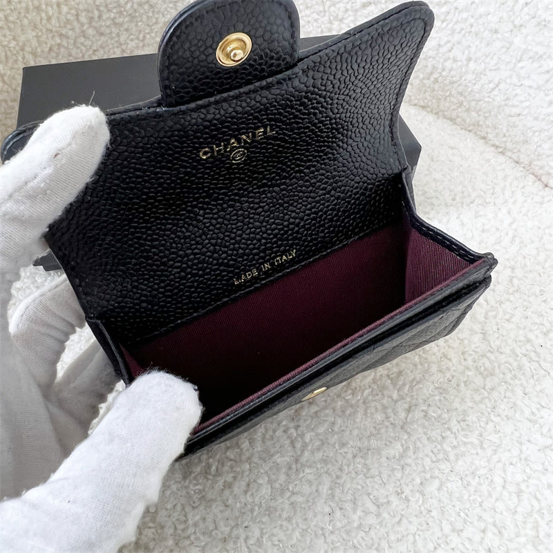 Chanel Classic Snap Card Holder in Black Caviar and GHW