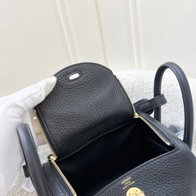Hermes Mini Lindy II in Noir Black Clemence Leather and GHW