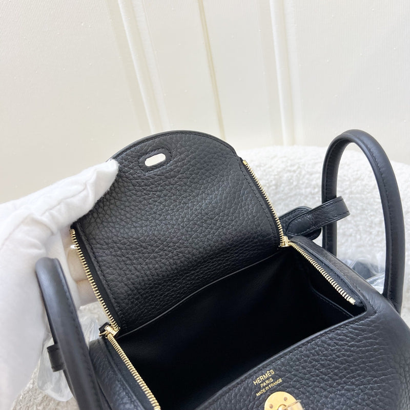 Hermes Mini Lindy II in Noir Black Clemence Leather and GHW