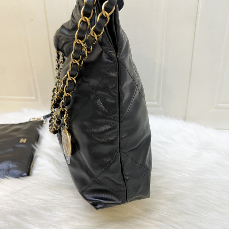 Chanel 22 Small Hobo Bag in Black Shiny Calfskin and AGHW