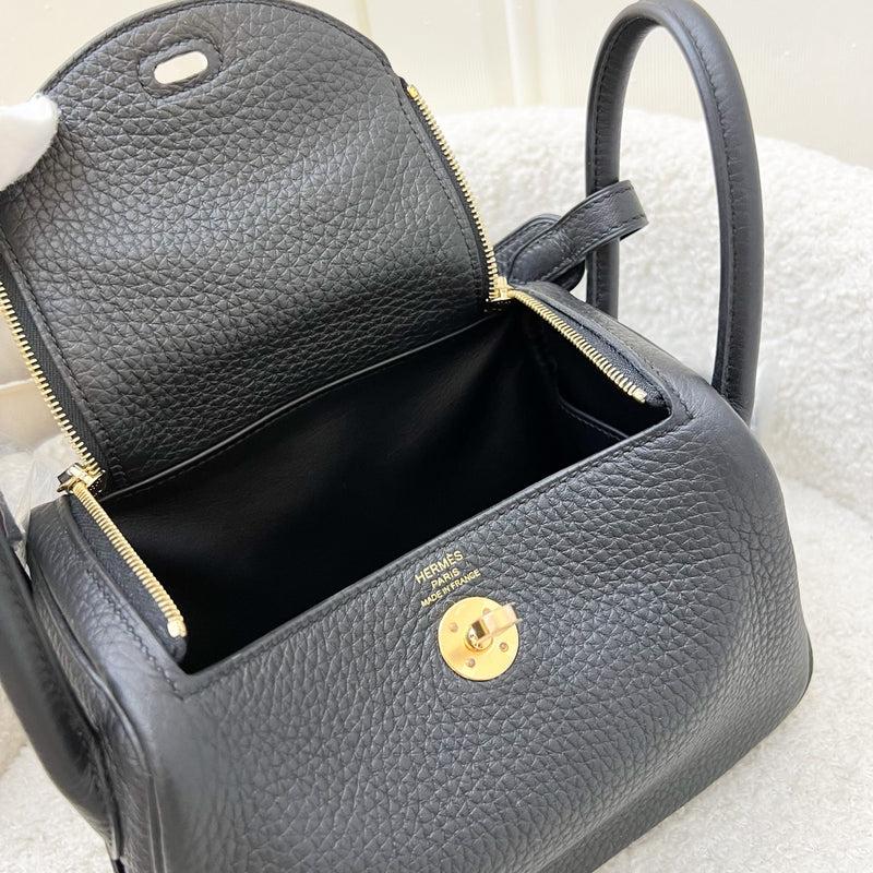 Hermes Mini Lindy II in Noir Black Clemence Leather and GHW