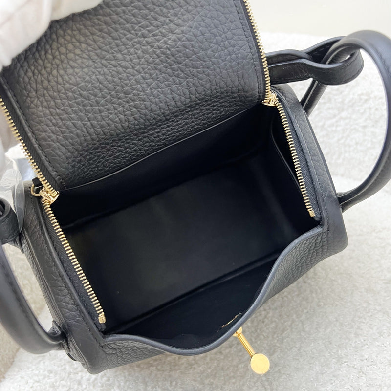 Hermes Mini Lindy II in Noir Black Clemence Leather and GHW