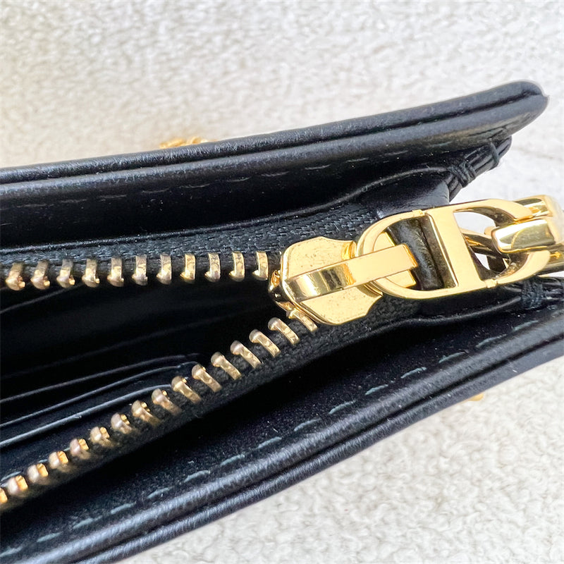 Dior Caro Zipped Pouch with Chain in Black Cannage Calfskin and GHW