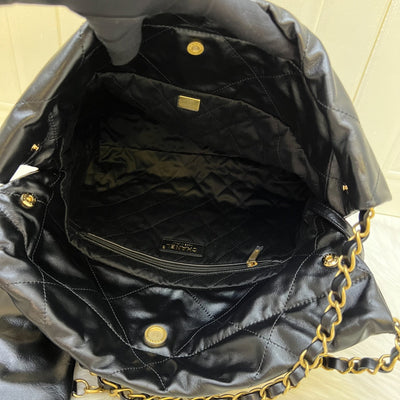 Chanel 22 Small Hobo Bag in Black Shiny Calfskin and AGHW