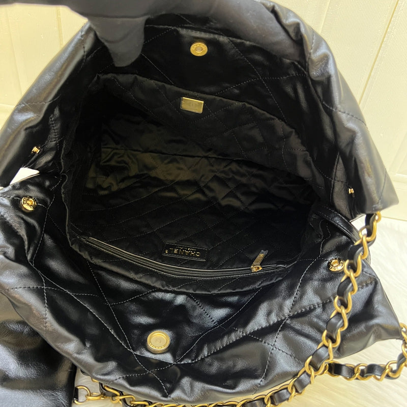 Chanel 22 Small Hobo Bag in Black Shiny Calfskin and AGHW