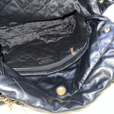 Chanel 22 Small Hobo Bag in Black Shiny Calfskin and AGHW