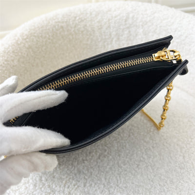 Dior Caro Zipped Pouch with Chain in Black Cannage Calfskin and GHW