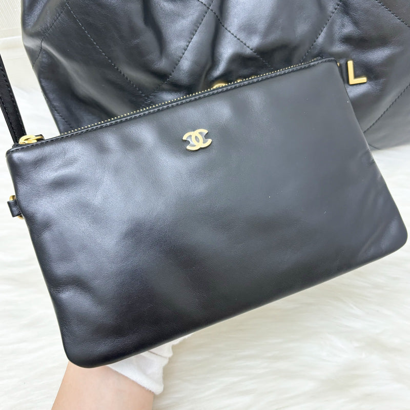 Chanel 22 Small East West Hobo Bag in Black Shiny Calfskin and AGHW