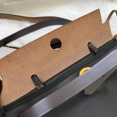 Hermes Herbag Zip 31 in Black Coated Canvas, Dark Brown Leather and GHW