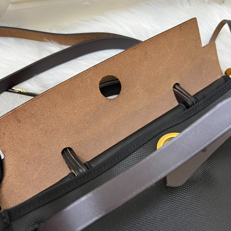 Hermes Herbag Zip 31 in Black Coated Canvas, Dark Brown Leather and GHW