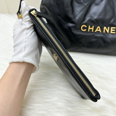 Chanel 22 Small East West Hobo Bag in Black Shiny Calfskin and AGHW