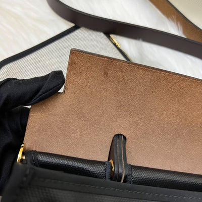 Hermes Herbag Zip 31 in Black Coated Canvas, Dark Brown Leather and GHW