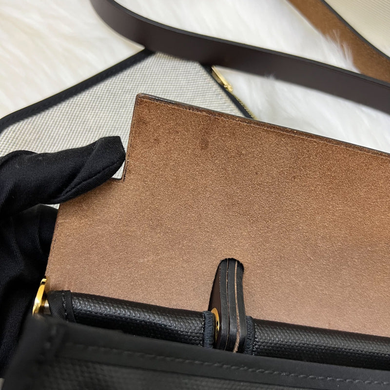 Hermes Herbag Zip 31 in Black Coated Canvas, Dark Brown Leather and GHW